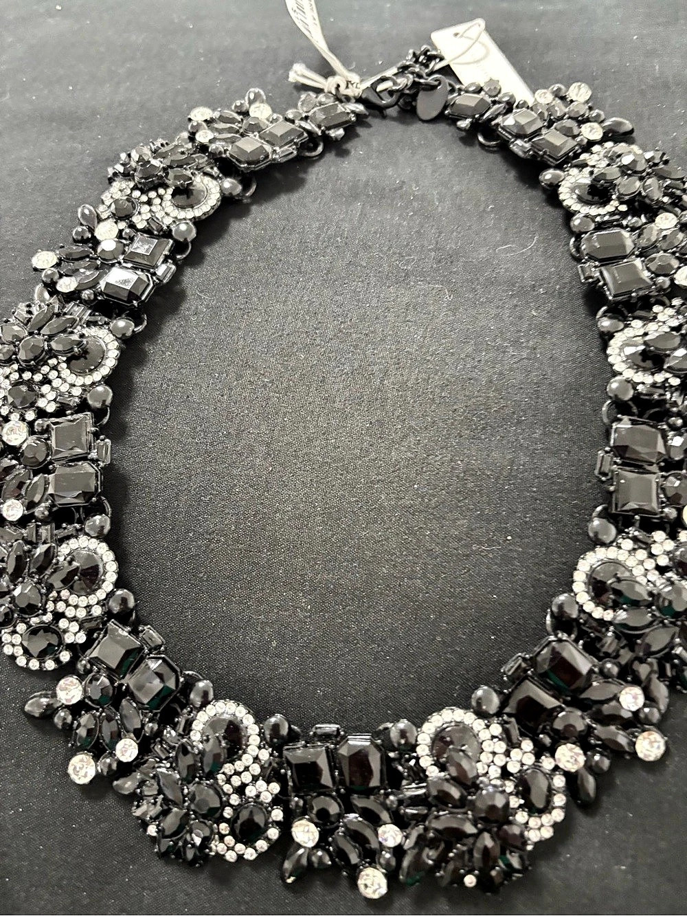 Embellished Statement Necklace in Black & Silver NWT